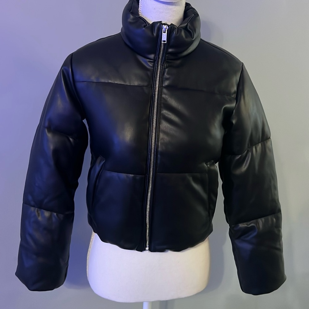 Aqua Faux Leather Puffer Jacket-Girls XL